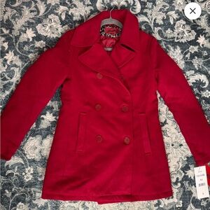 Chic Women's Red Double-Breasted Pea Coat